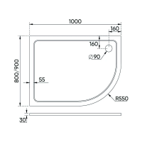 Душевой поддон асимметричный (левый) 1000x900x30 TZ11L-10090A-01-19C3 VECONI