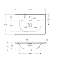 Керамическая раковина BB-8099-3-60, 610x400x150 BelBagno
