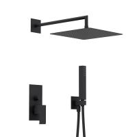 Душевая система с переключателем для верхнего и ручного душа, верхний душ из стены, квадратный 30 см, материал металл  PORTA-DSIPQ-30-NOP Чёрный матовый ручка  Чёрный матовый Cezares