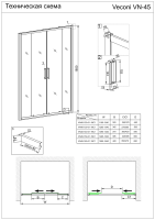 Душевая дверь раздвижная  VN45-170-01-19C1 1700x1850 профиль Хром стекло Прозрачное Veconi